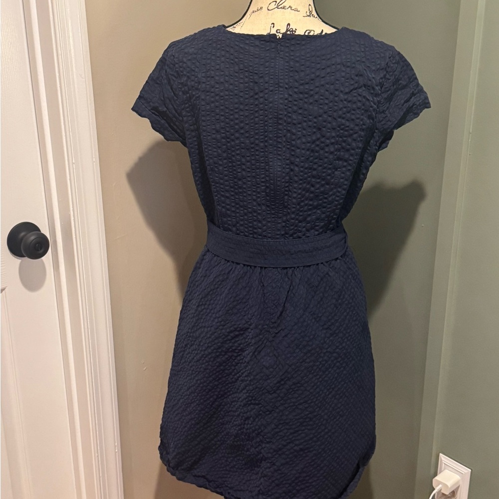 Brooks Brothers Navy Textured Short Sleeve Belted Dress - Picture 3 of 14